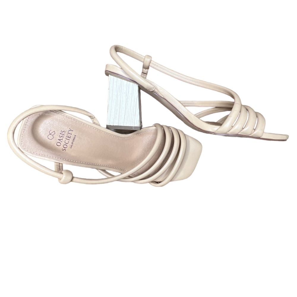 Oasis Society Beige Strappy Chunky Block Sandals